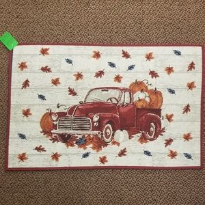 Autumn Fall Farmhouse Country Red Truck with leaves rug